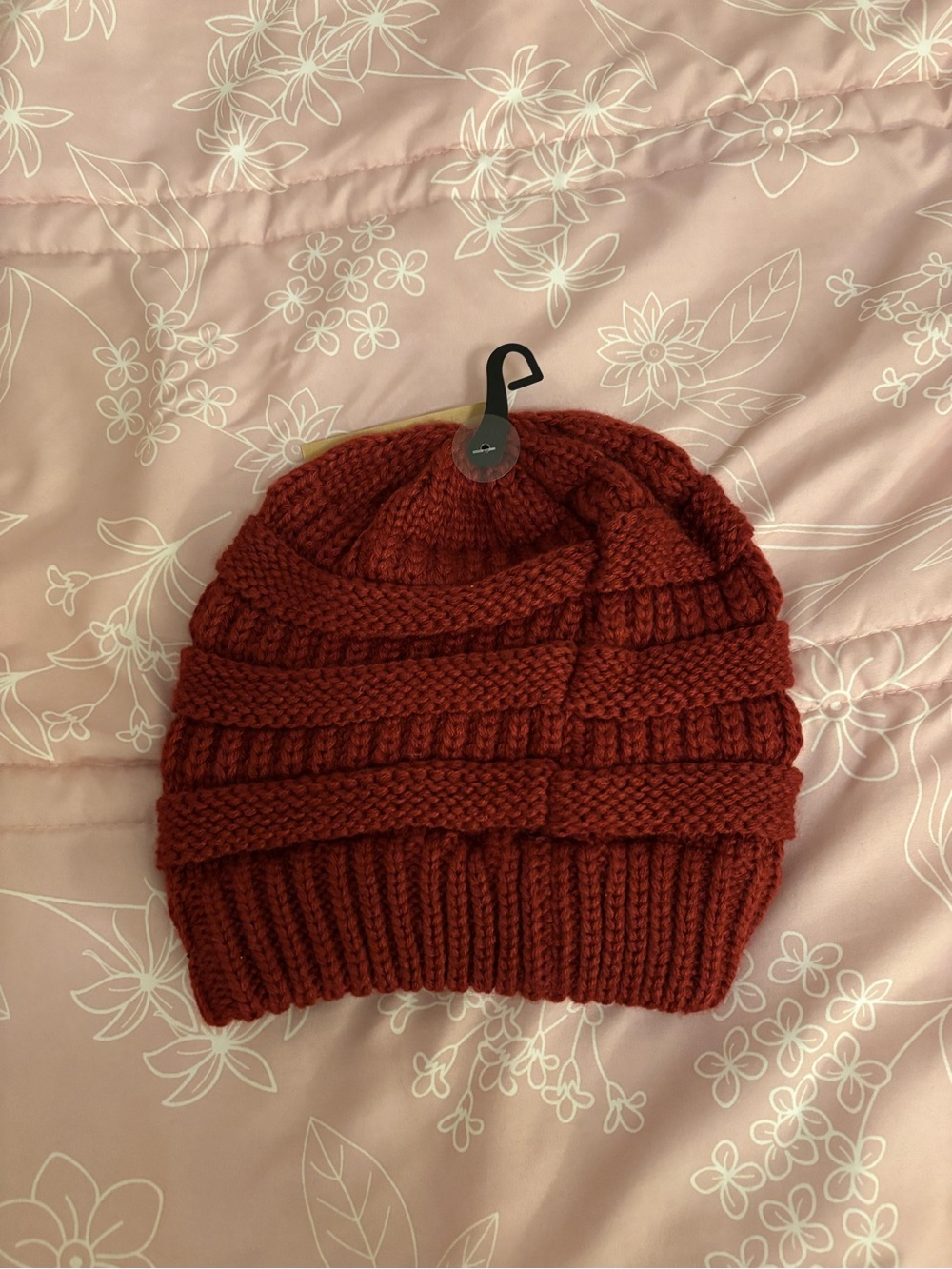 C.C Rust Red Ribbed Knit Beanie - Picture 2 of 3